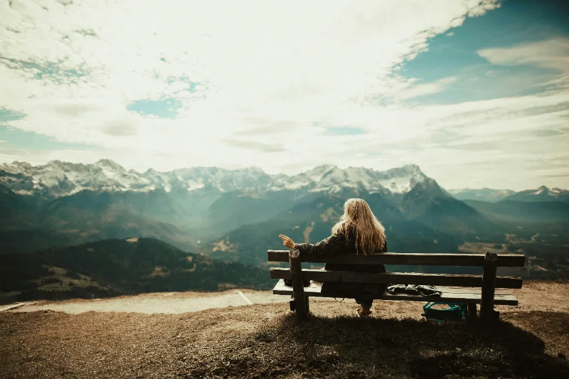 girl looking at mountain